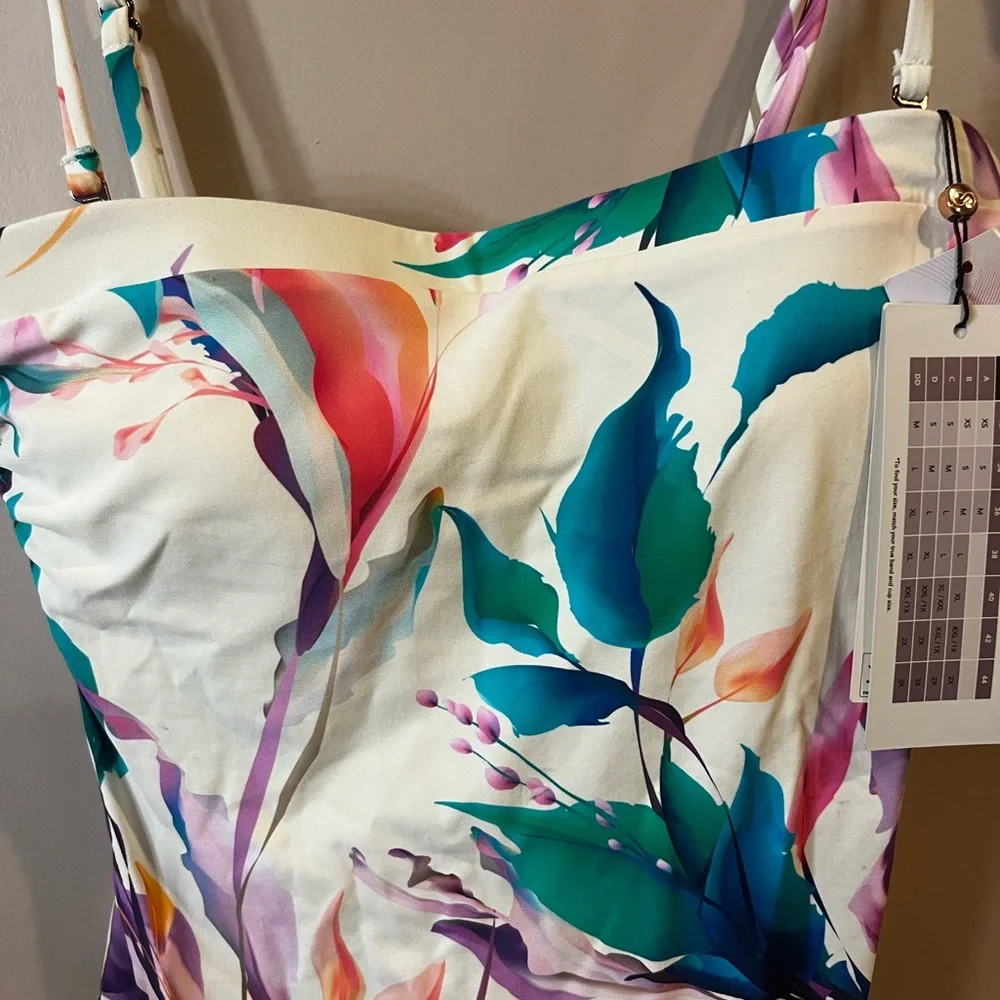 NWT Calia XS X-small Tankini bikini top~Multi/unbleached Adjustable straps - Picture 5 of 10
